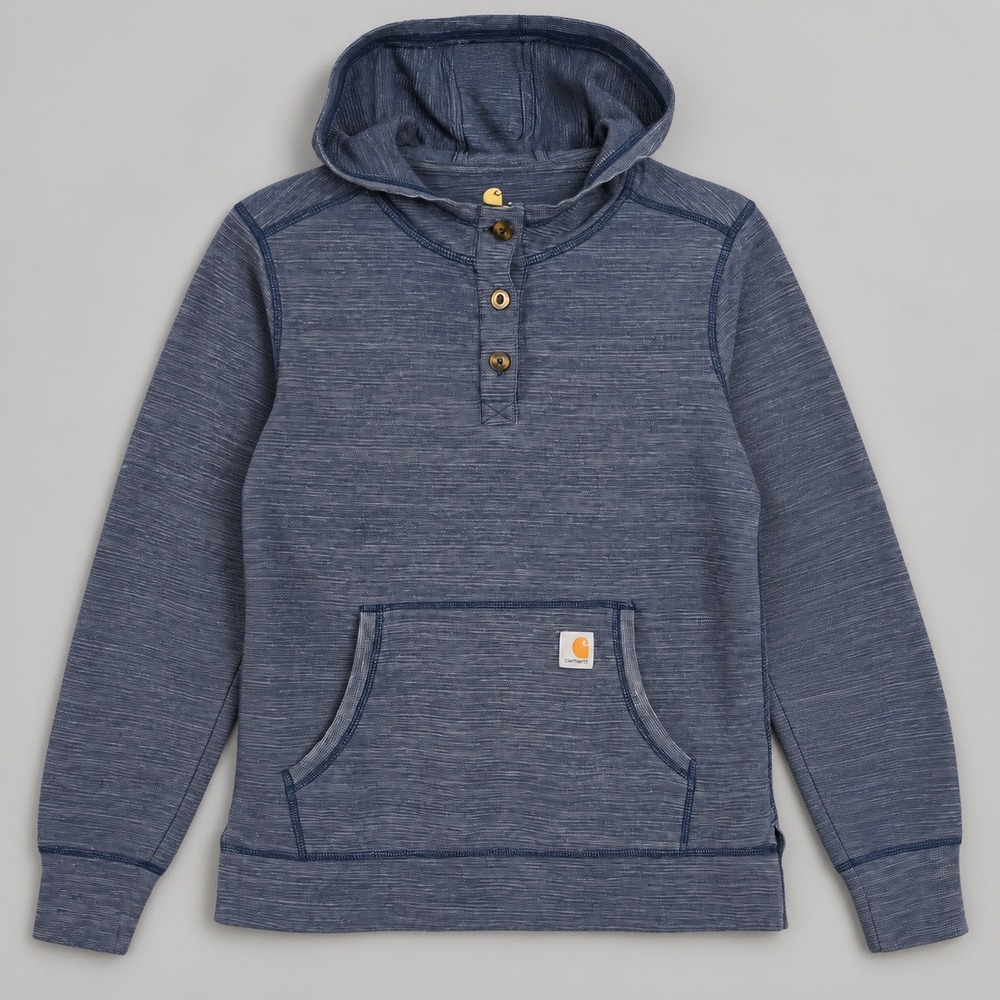 Carhartt Womens Blue Marl Henley Hoodie Sweatshirt Size S 103061 463